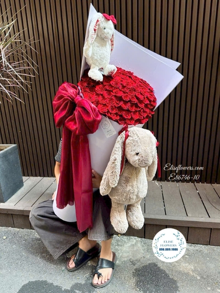 Bó hoa hồng đỏ tặng người yêu kèm gấu bông đáng yêu | Elise Flowers