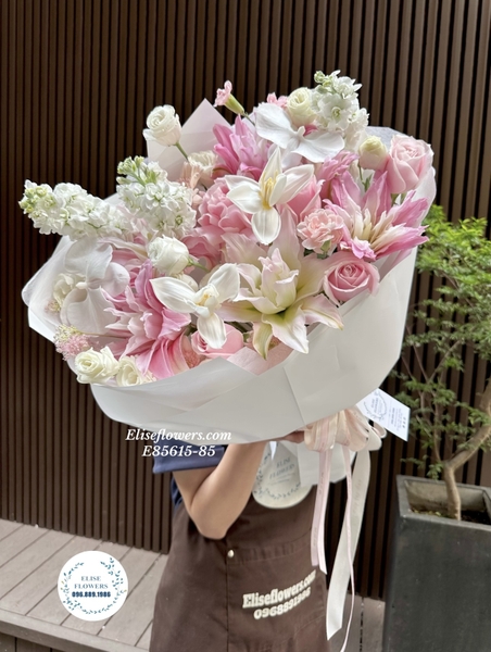 Bó hoa ly kép hồng tặng bạn gái. Hoa sinh nhật Hà Nội quận Đống Đa, Ba Đình, Cầu Giấy, Nam Từ Liêm