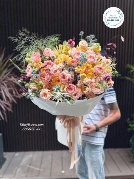 Bó Hoa Tone Cam Đào Mix đẹp Tại Elise Flowers