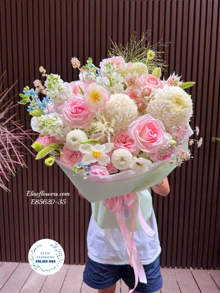Bó hoa tone hồng pastel tặng bạn gái ngày 20/10 tại Hà Đông | Elise Flowers