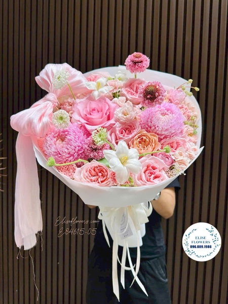 Bó hoa tone hồng pastel cao cấp tặng bạn gái tại Hà Nội | Elise Flowers