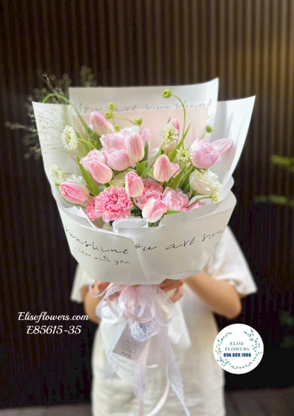Bó hoa tulip hồng pastel tặng bạn gái ngày 20/10 | Elise Flowers