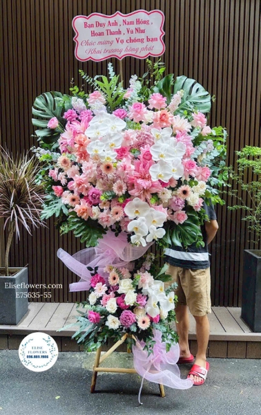 Kệ Hoa Tone Hồng Chúc Mừng Khai Trương - Elise Flowers