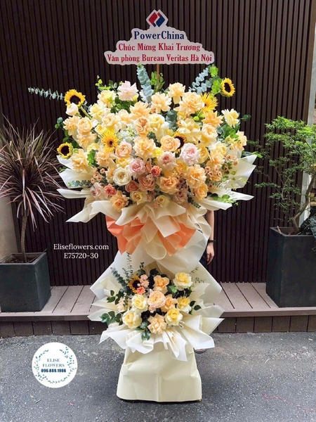 Kệ hoa khai trương màu vàng tặng đối tác, bạn bè, sếp đep tại Hà Nội | Elise Flowers