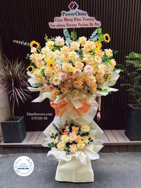 Kệ hoa màu vàng kem phú quý - Hoa tặng khai trương tại Hà Nội | Elise Flowers
