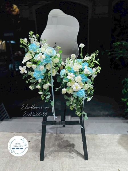 Kệ hoa khung tranh xanh trắng khai trương đẹp tại Hà Đông | Elise Flowers