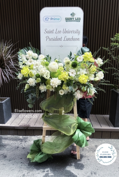 Kệ hoa chúc mừng sinh nhật công ty màu xanh lá. Hoa chúc mừng doanh nghiệp tại Hà Nội.Elise Flowers