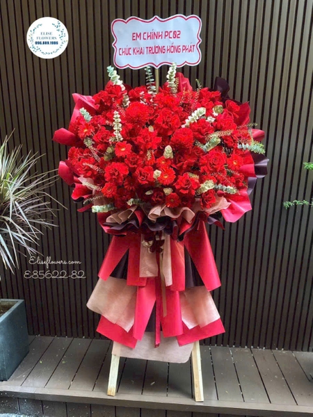 Kệ hoa tone đỏ chúc mừng khai trương đẹp tại Hà Nội | Elise Flowers