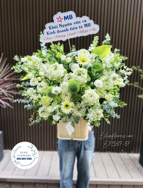 Lẵng hoa chúc mừng sự kiện tại Hà Nội. Lẵng hoa sen màu xanh trắng đẹp | Elise Flowers