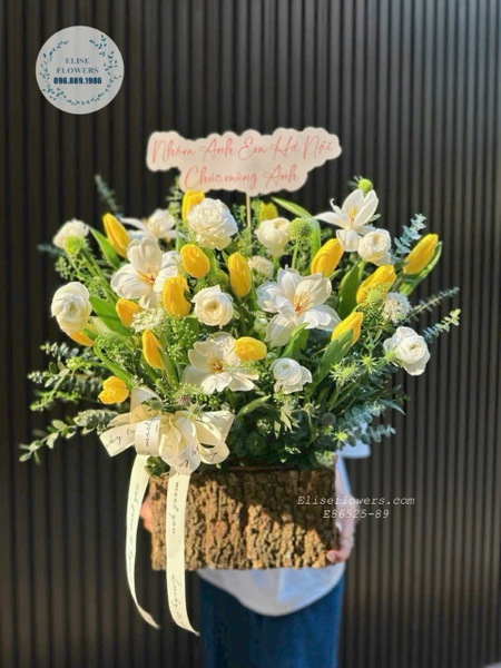 Lẵng hoa tulip vàng chúc mừng sinh nhật tại Hà Nội | Elise Flowers