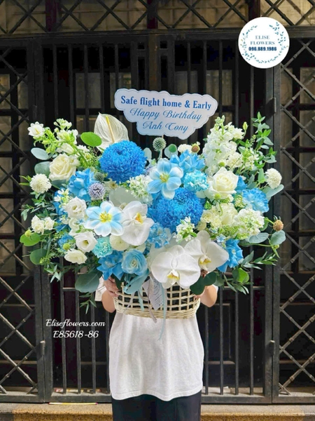 Lẵng hoa xanh tặng sếp nam cao cấp tại Cầu Giấy Hà Nội | Elise Flowers