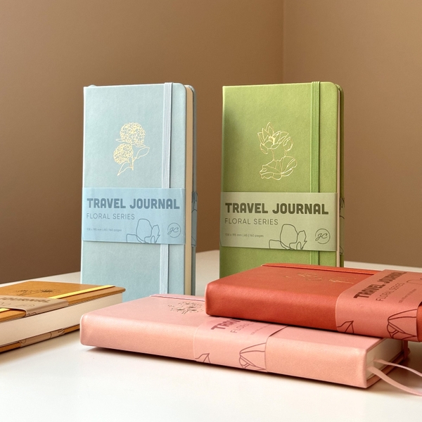 (5 mẫu) Sổ Tay Bìa Da 150gsm Floral Travel Journal Cao Cấp | Sổ Slim Bullet Journal Giấy Kem 150 gsm Chống Lem Ghost
