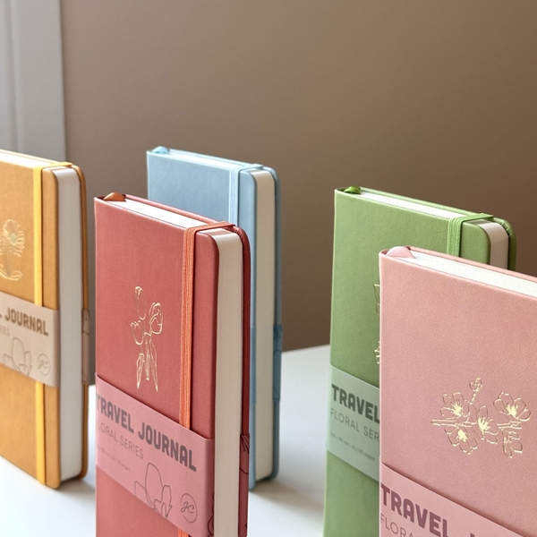 (5 mẫu) Sổ Tay Bìa Da 150gsm Floral Travel Journal Cao Cấp | Sổ Slim Bullet Journal Giấy Kem 150 gsm Chống Lem Ghost