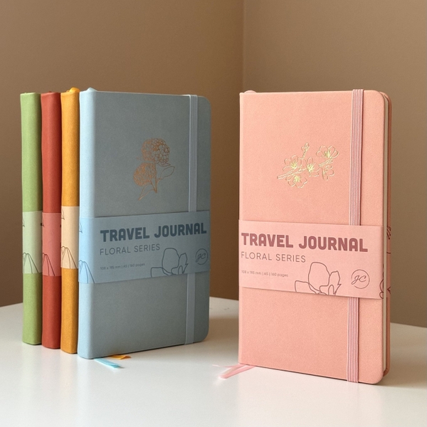 (5 mẫu) Sổ Tay Bìa Da 150gsm Floral Travel Journal Cao Cấp | Sổ Slim Bullet Journal Giấy Kem 150 gsm Chống Lem Ghost