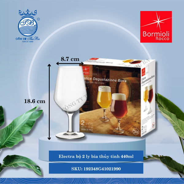 Electra bộ 2 ly bia thủy tinh 44 CL ØMiệng: 8.7cm 440ml Cao: 18.6cm 2 Cái/Hộp Bormioli Rocco Thủy Tinh 192348G41021990