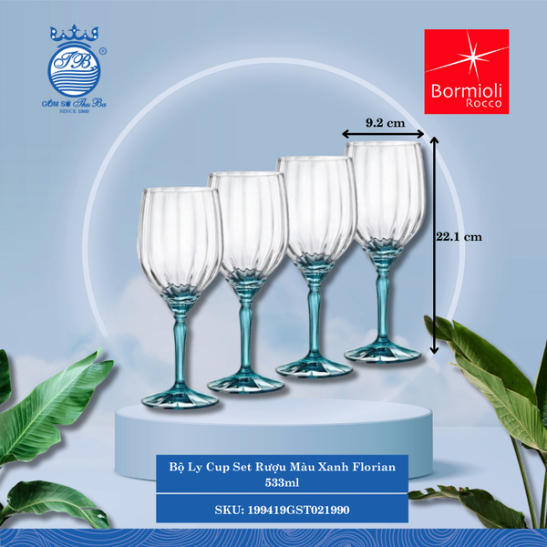 Bộ 4 Ly Rượu Florian Xanh Bormioli Rocco Thủy Tinh
