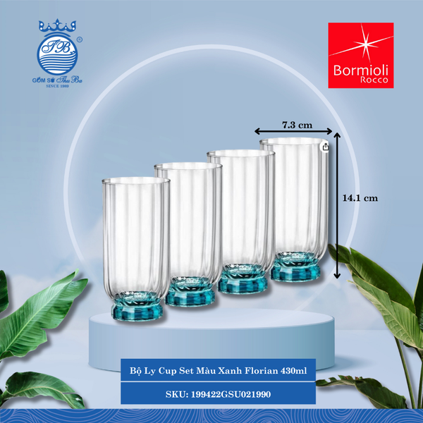 Bộ 4 Ly Florian Màu Xanh Bormioli Rocco Thủy Tinh