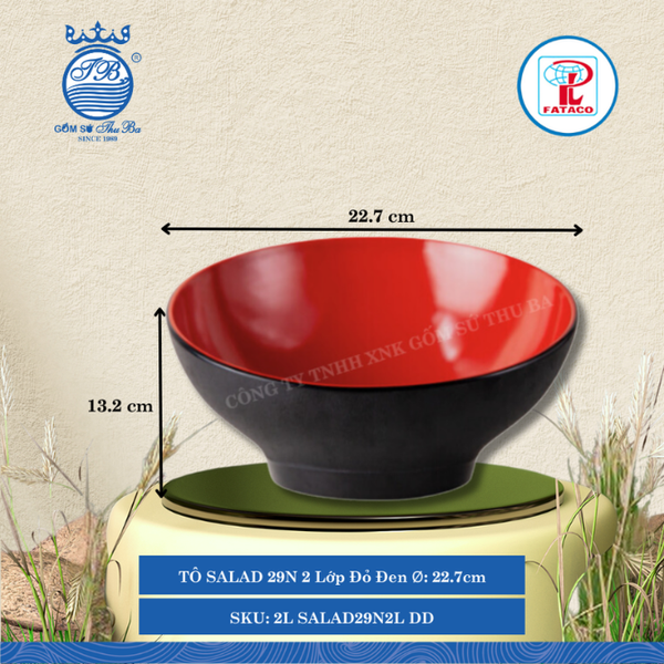 TÔ SALAD 29N 2 Lớp Đỏ Đen Ø: 22.7cm Cao: 13.2cm Fataco Nhựa 2L SALAD29N2L DD