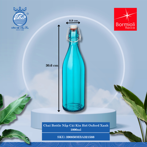 Chai Nắp Cài Kín Hơi Oxford 1,000ml (Nhiều Màu) Bormioli Rocco Thủy Tinh