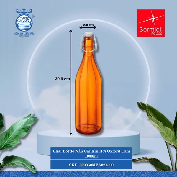 Chai Nắp Cài Kín Hơi Oxford 1,000ml (Nhiều Màu) Bormioli Rocco Thủy Tinh