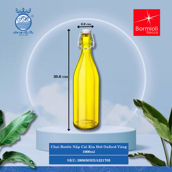 Chai Nắp Cài Kín Hơi Oxford 1,000ml (Nhiều Màu) Bormioli Rocco Thủy Tinh