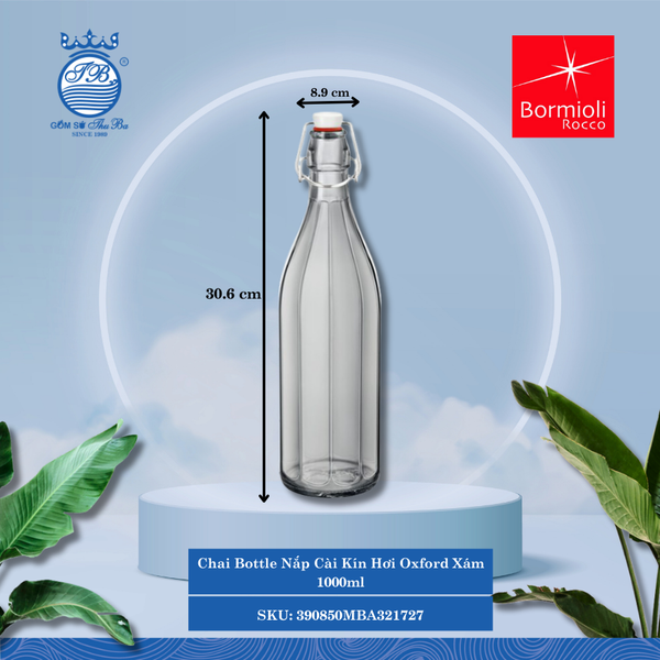 Chai Nắp Cài Kín Hơi Oxford 1,000ml (Nhiều Màu) Bormioli Rocco Thủy Tinh