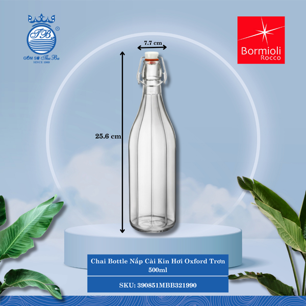 Chai Nắp Cài Kín Hơi Oxford Trắng Bormioli Rocco Thủy Tinh