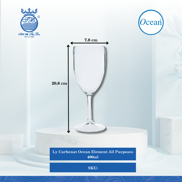 Ly Element All Purposes 14 Oz. (400ml.) Ø:Đáy: 8.1cm Ø:M 7.8cm 400ml Cao: 20.8cm 24 Cái/Thùng Ocean Thủy Tinh 41E0001