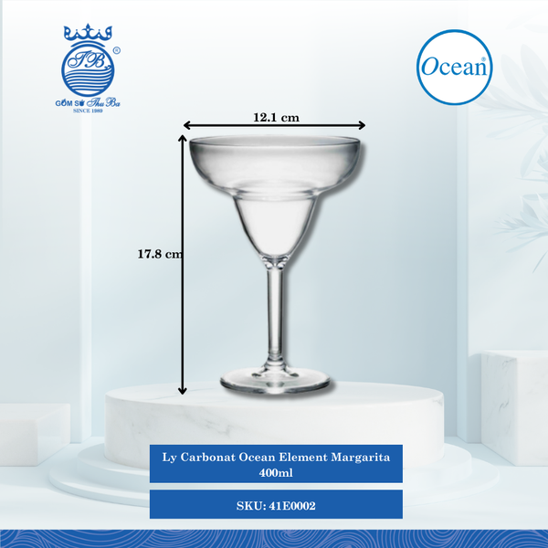 Ly Element Margarita 14 Oz. (400ml.) Ø:Đáy: 8.2cm Ø:M 12.1cm 400ml Cao: 17.8cm 24 Cái/Thùng Ocean Thủy Tinh 41E0002