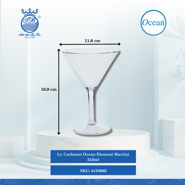 Ly Element Martini 11 Oz. (315ml.) Ø:Đáy: 8.1cm Ø:M 11.8cm 315ml Cao: 16.9cm 24 Cái/Thùng Ocean Thủy Tinh 41E0003