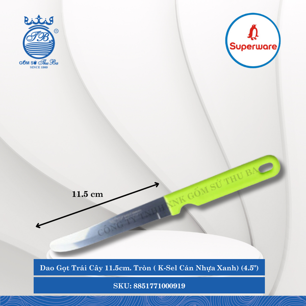 Dao Gọt Trái Cây 11.5Cm (4.5") K-Sel Cán Nhựa Xanh (Không Vỉ) (Nhiều Loại) Superware Inox
