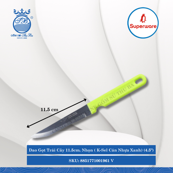 Dao Gọt Trái Cây 11.5Cm (4.5") K-Sel Cán Nhựa Xanh (Vỉ) (Nhiều Loại) Superware Inox