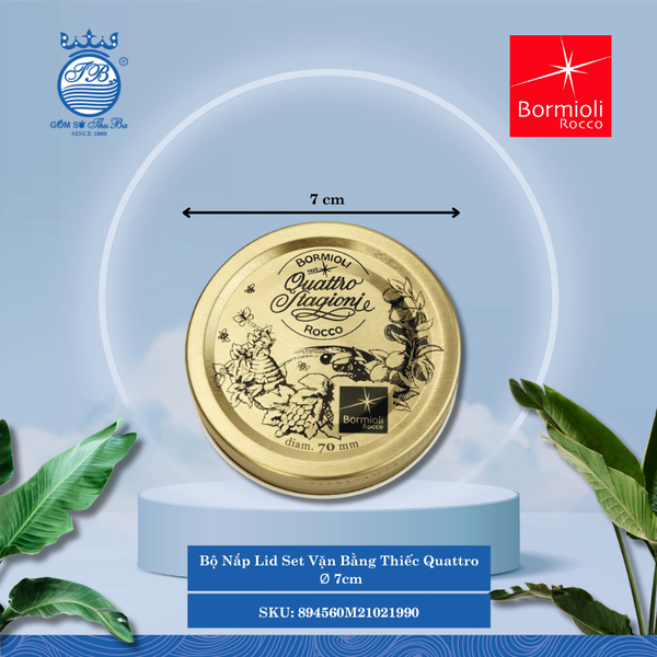 Quattro bộ 2 nắp vặn bằng thiếc 70mm Ø: 7cm Cao: 1.5cm Bormioli Rocco Thủy Tinh 894560M21021990