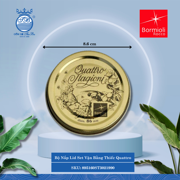 Quattro bộ 2 nắp vặn bằng thiếc 86mm Ø: 8.6cm Cao: 1.8cm Bormioli Rocco Thủy Tinh 895160ST3021990