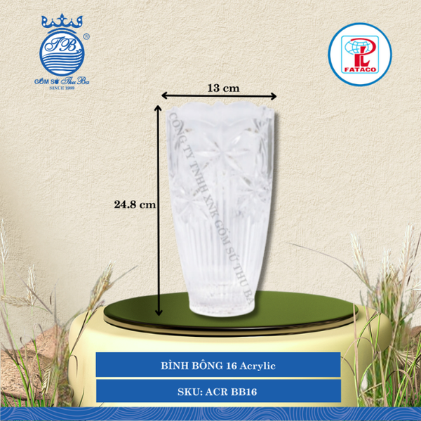 BÌNH BÔNG 16 Acrylic Trắng Ø: 13cm Cao: 24.8cm Fataco Nhựa ACR BB16