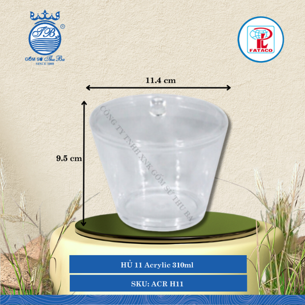 HỦ 11 Acrylic Trắng 310ml Dài: 11.4cm Rộng: 7.8cm Cao: 9.5cm Fataco Nhựa ACR H11