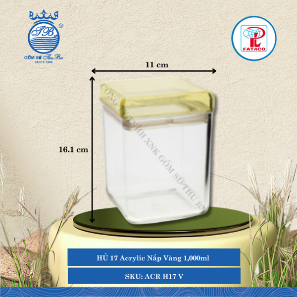 Hủ Vuông Acrylic (Nhiều Size, Nhiều Màu) Fataco Nhựa