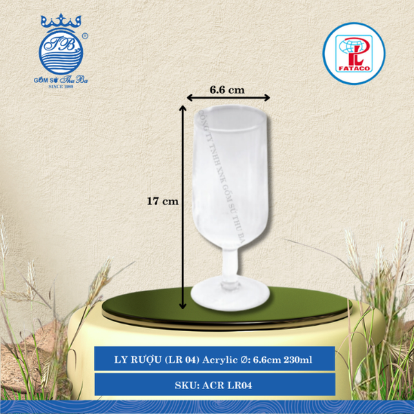 LY RƯỢU (LR 04) Acrylic Trắng Ø: 6.6cm 230ml Cao: 17cm Fataco Nhựa ACR LR04