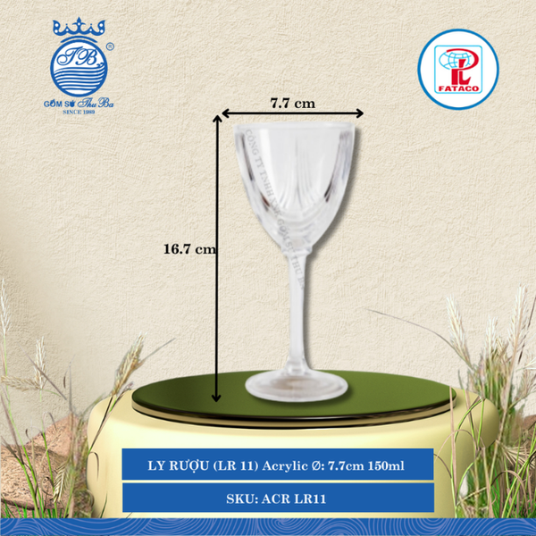 LY RƯỢU (LR 11) Acrylic Trắng Ø: 7.7cm 150ml Cao: 16.7cm Fataco Nhựa ACR LR11