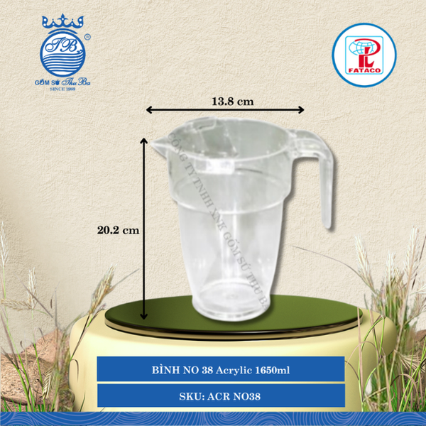 BÌNH NO 38 Acrylic Trắng Ø: 13.8cm 1,650ml Cao: 20.2cm Fataco Nhựa ACR NO38