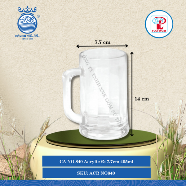 CA NO 840 Acrylic Trắng Ø: 7.7cm 405ml Cao: 14cm Fataco Nhựa ACR NO840