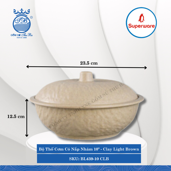 Bộ Thố Cơm Có Nắp Nhám 10" J&K Nhám Clay Light Brown (Nâu Đất Nhạt) Ø: 23.5cm 1,700ml Cao: 12.5cm Superware Nhựa BL439-10 CLB