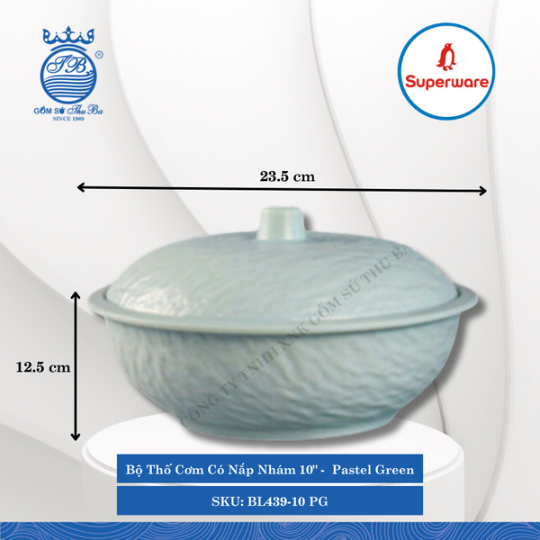 Bộ Thố Cơm Có Nắp Nhám 10" J&K Nhám Pastel Green (Xanh Phấn) Ø: 23.5cm 1,700ml Cao: 12.5cm Superware Nhựa BL439-10 PG