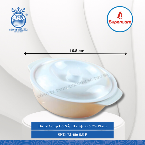 Bộ Tô Soup Có Nắp Hai Quai 5.5" Trẻ Em Plain (Trắng Trơn) 440ml Dài: 16.5cm Rộng: 14cm Cao: 6.5cm Superware Nhựa BL450-5.5 P