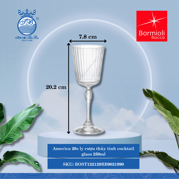 America 20s ly rượu thủy tinh cocktail glass 25 CL Ø: 7.8cm 250ml Cao: 20.2cm 6 Cái/Hộp Bormioli Rocco Thủy Tinh BOST122129BB9021990