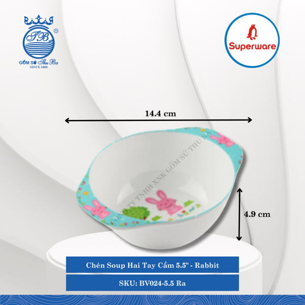Chén Soup Hai Tay Cầm 5.5" Hoa Văn Trẻ Em Rabbit 350ml Dài: 14.4cm Rộng: 11.7cm Cao: 4.9cm Superware Nhựa BV024-5.5 Ra