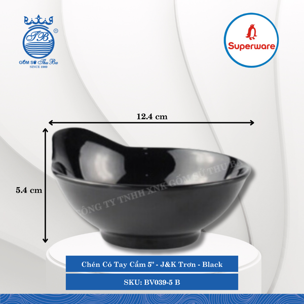 Chén Có Tay Cầm 5" J&K Trơn Black (Đen) 220ml Dài: 12.4cm Rộng: 11.1cm Cao: 5.4cm Superware Nhựa BV039-5 B