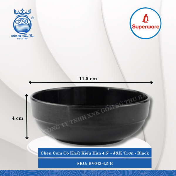 Chén Cơm Có Khất Kiểu Hàn J&K Trơn Black (Nhiều Size) Superware Nhựa