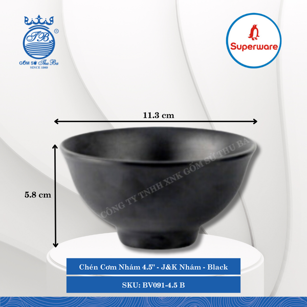 Chén Cơm Nhám 4.5" J&K Nhám Black (Đen) Ø: 11.3cm 280ml Cao: 5.8cm Superware Nhựa BV091-4.5 B