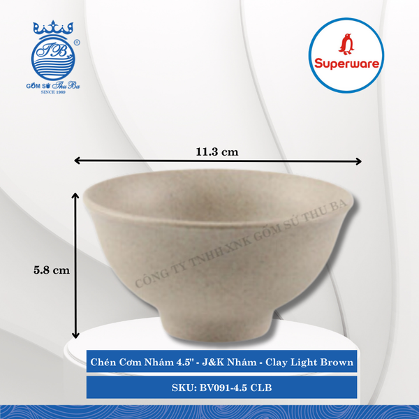 Chén Cơm Nhám 4.5" J&K Nhám Clay Light Brown (Nâu Đất Nhạt) Ø: 11.3cm 280ml Cao: 5.8cm Superware Nhựa BV091-4.5 CLB